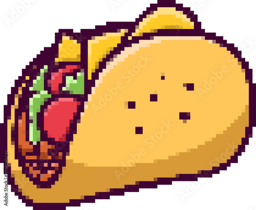Pixel art taco isolated on white background. Vector illustration