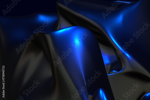 Abstract 3d render background dark blue gradient light wave silk liquid chrome metalic design render wallpaper modern illustration multicolored wavy surfaces