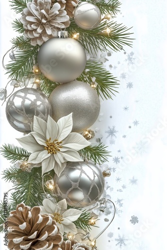 Decorative Holiday Garland With Silver Ornaments and Natural Elements for Fes...