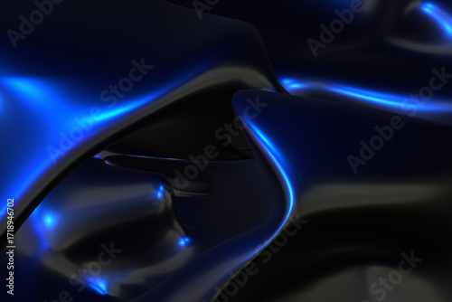Abstract 3d render background dark blue gradient light wave silk liquid chrome metalic design render wallpaper modern illustration multicolored wavy surfaces