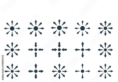 Arrows radiating from circles arranged in a grid pattern