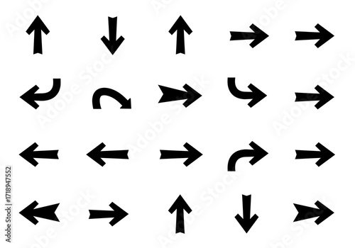 Collection of various black arrow shapes pointing in different directions