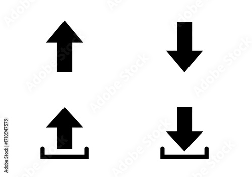 Four black arrow icons two pointing up two pointing down two with a small base