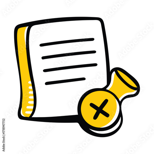 Document with cancelled mark doodle art icon represents rejected or deleted file status