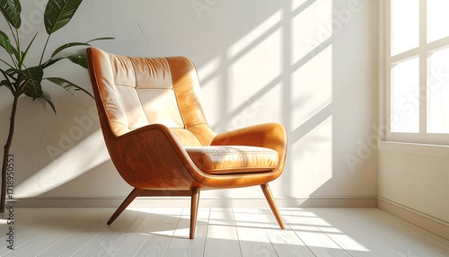 Modern armchair in sunlit room