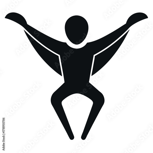 Monochrome Wingsuit Silhouette Icon Airborne Adrenaline, Skydiving Sport, Adventure Activity Symbol