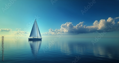 Sailboat Gliding Across Calm Waters Under a Clear Sky at Sunset