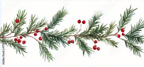 Beautiful Green Branches With Red Berries Create a Festive Decoration for Hol...