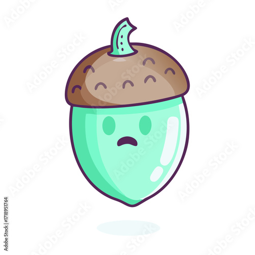 Spooky acorn spirit with glowing haunted face Halloween vector illustration