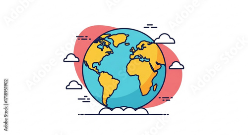 Cartoon earth globe vector illustration with continents and oceans for geography and travel designs