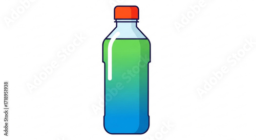 Green and blue gradient liquid in plastic bottle with orange cap vector illustration isolated on white background