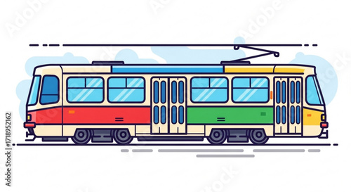 Illustration of a colorful city tram public transportation vehicle urban transport commuter train design vector art