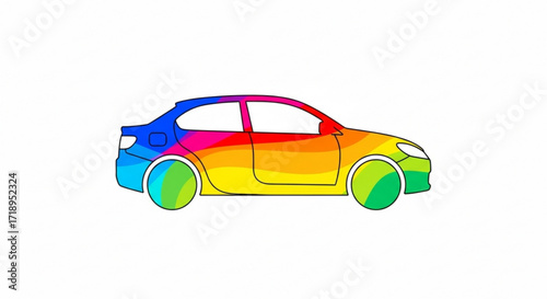 Colorful car illustration for automotive design and vehicle art projects with vibrant rainbow gradient effect