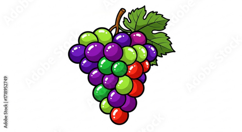 Delicious grapes drawing vector illustration of fresh fruit with leaves for healthy eating concept