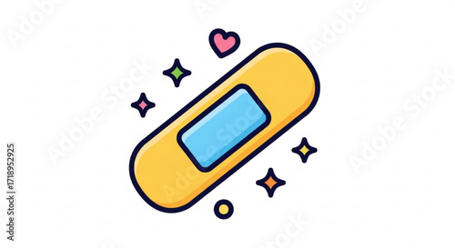 Band aid adhesive bandage first aid wound care cute cartoon illustration icon vector graphic design