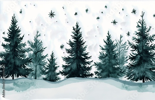 Winter Forest Scene With Evergreen Trees and Snowfall in a Serene Landscape.