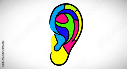 Colorful human ear anatomy illustration for medical education and healthcare awareness campaign design needs