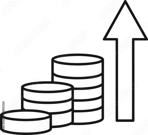 Vector art of stack of coins with an upward arrow indicating financial growth and profit increase