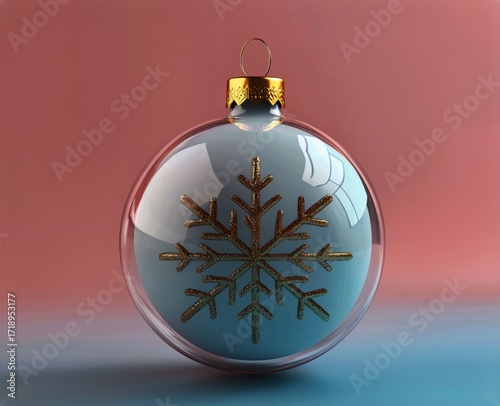 Elegant Blue Christmas Ornament With Gold Snowflake Design on Soft Background