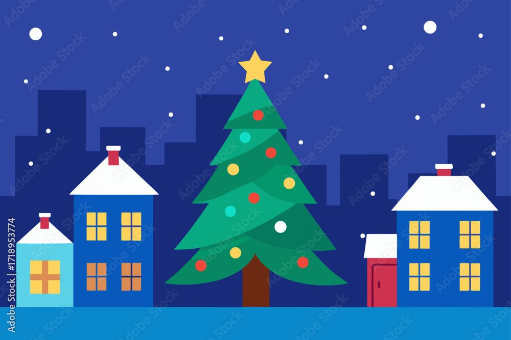 Fototapeta premium christmas night landscape with house