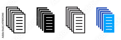 paperwork Icon Set Multiple Style Collection. Document, Folder, Clipboard, Pen, Pencil, Paper, File, Contract, Stamp, Envelope, Calendar, Checklist, Spreadsheet, Archive, Report, Signature, Receipt, I