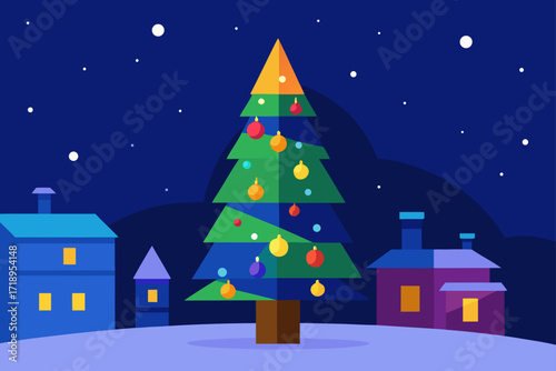 christmas card with house and tree