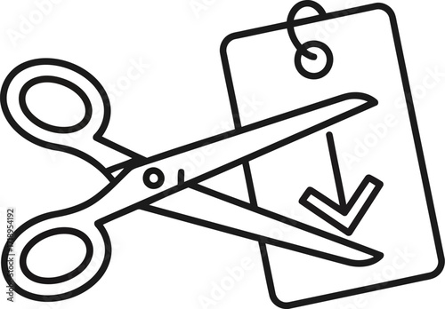 Vector art of line art icon of scissors cutting a price tag with a downward arrow