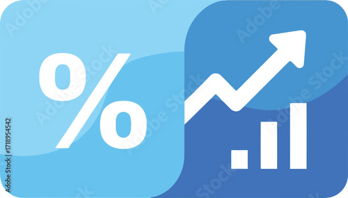 Vector art of abstract graphic with percentage sign and a rising bar chart with an arrow
