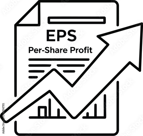 Vector art of line art icon representing eps earnings per share with a growing arrow and financial chart