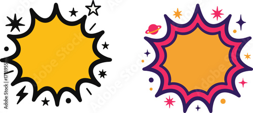Comic Speech Bubbles Set with Stars and Planets.