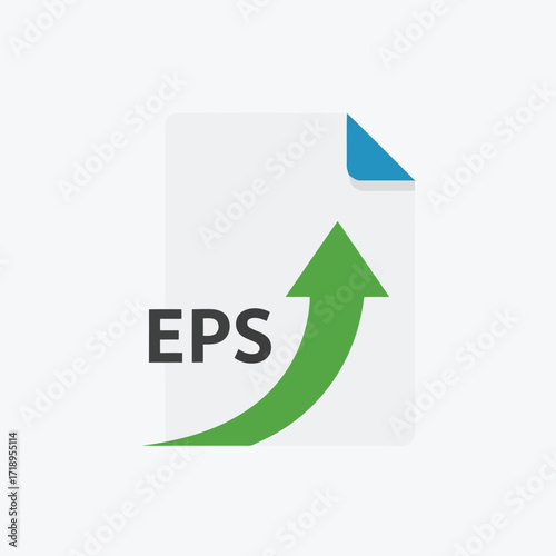 Vector art of an eps file icon with a green arrow pointing upwards, indicating file format and growth