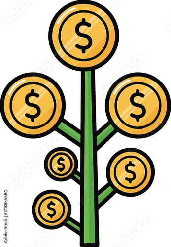 Vector art of money tree with gold coins and dollar signs