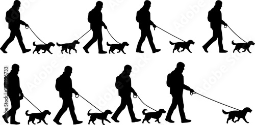 silhouette of a man walking a dog vector illustration
