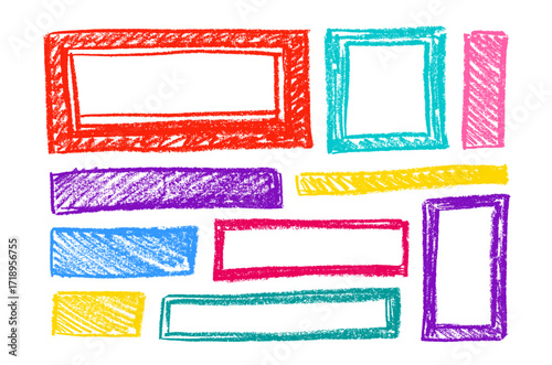 Crayon frame color set. Hand drawn kids picture