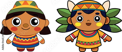 cartoon cultural illustration, cute traditional characters, funny cultural cartoon, adorable heritage artwork, smiling cultural cartoon characters, happy traditional kids artwork, playful cultural mas