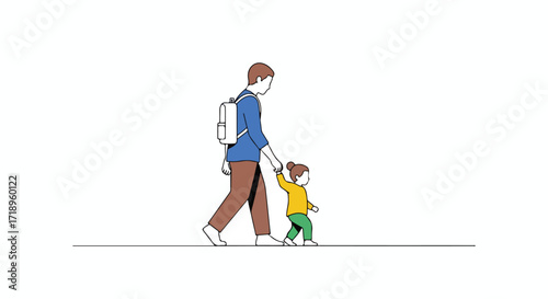 Father and daughter strolling together, creating a heartwarming minimal illustration depicting bonding and family connection a delightful visual