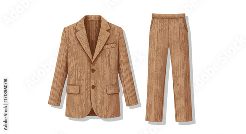 Sophisticated sepia suit ensemble: A classic textured apparel crafted with a digital art style, perfect for elegant fashion design presentations and