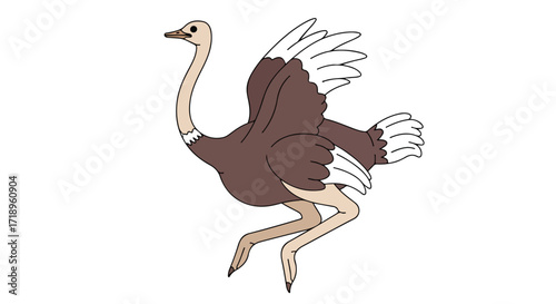 Whimsical Ostrich Illustration with Stylized Features in Motion for Children's Designs