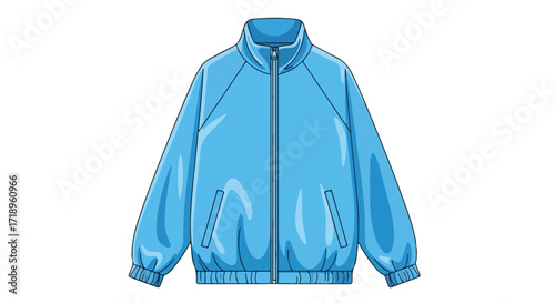 Stylized sky blue jacket with zipper closure, designed for casual wear and athletics, promoting style and comfort in a modern illustration