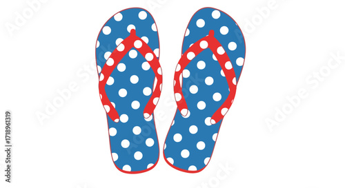 Whimsical beach footwear with a polka dot pattern and vibrant color scheme evoking carefree summer days and coastal vacations