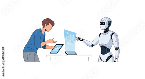Human and Robot Collaboration: Futuristic Technology and User Interface Interaction Depiction