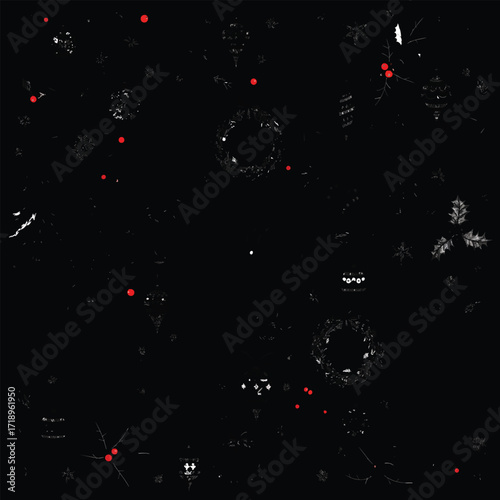 Abstract digital glitch pattern with glowing white and red light particles on a dark background.
