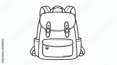 Backpack illustration with detailed stitching and multiple pockets  coloring pages for kids