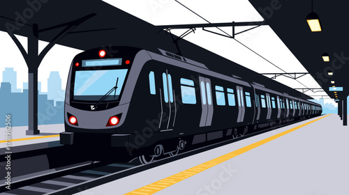 Modern subway train arriving at urban station platform  