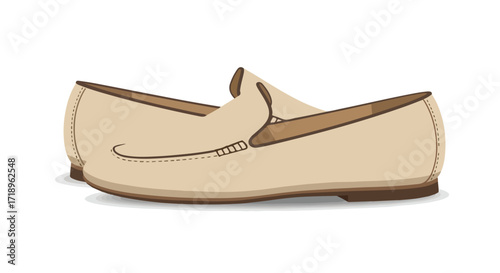 Pair of elegantly designed beige leather moccasins, showcasing a refined style and meticulous stitching details emphasizing the shoe's sophisticated