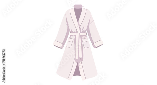 Elegant illustrated white bathrobe with pockets and a tie, representing comfort, relaxation, and spa-like experiences in a clean and minimalist style