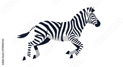 Stylized zebra illustration with strong contrast conveying dynamism and visual simplicity for artistic design projects