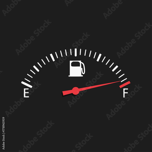 Fuel Gauge, Fuel indicators gas icon isolated on white and black background, Dial of measurement, Petrol level, Indicators on dashboard in auto. Vector