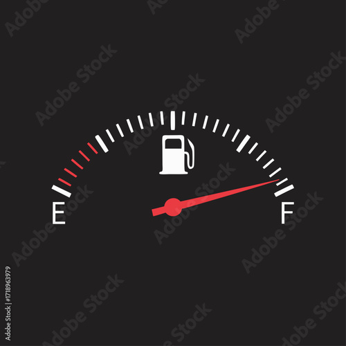 Fuel Gauge, Fuel indicators gas icon isolated on white and black background, Dial of measurement, Petrol level, Indicators on dashboard in auto. Vector