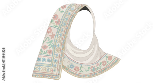 Elegant islamic head covering illustration featuring floral and geometric design, reflecting cultural identity and modest fashion choice